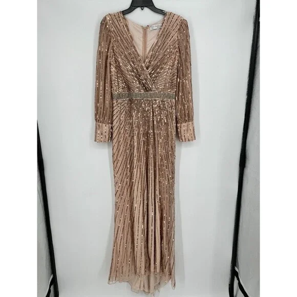 Mac Duggal Women's Size 12 Cooper Formal Evening Dress Long Sleeve, NWT Sequin